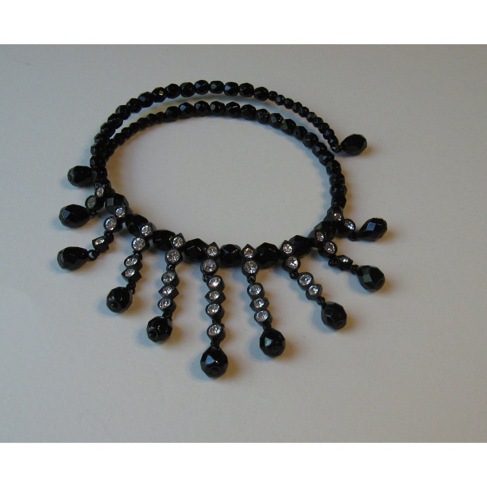Avon Black Bead Rhinestone Choker Necklace